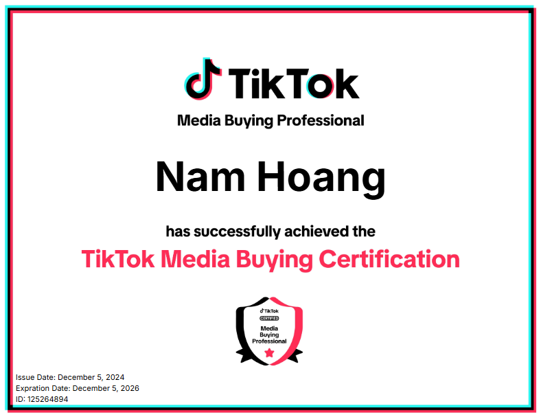 Chứng Chỉ Tiktok Ads Nam